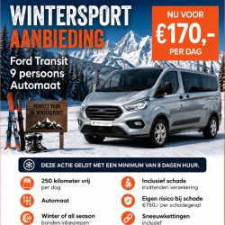 Comfortabel en zorgeloos op wintersport met de Ford Transit 9-persoons automaat!